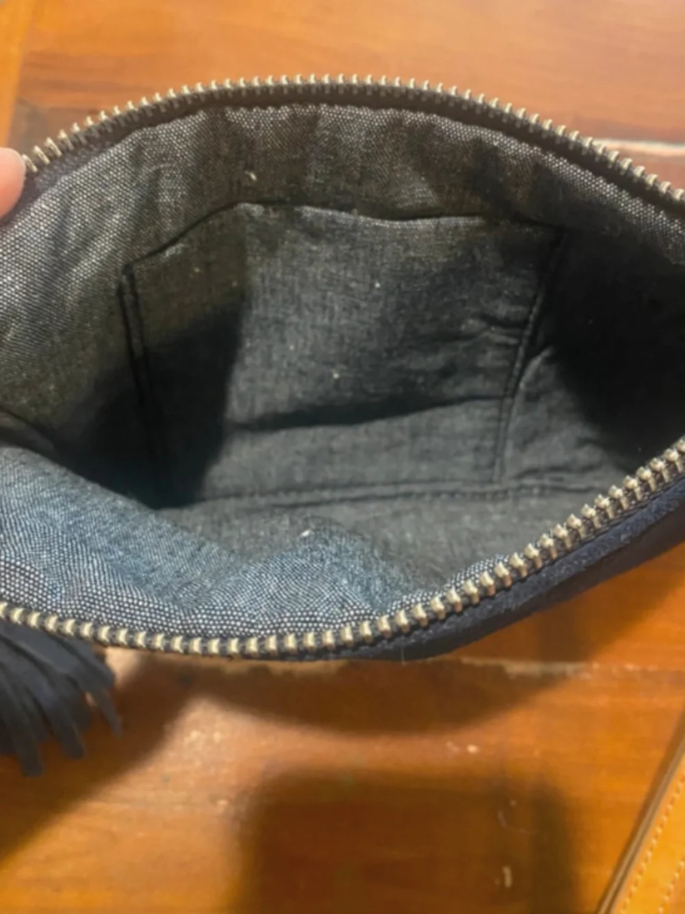 Chloe + Isabel Navy Suede Wristlet Clutch with Tassel